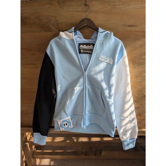 Hellabella Baby Blue Flower Face Hoodie - Picture 1 of 4